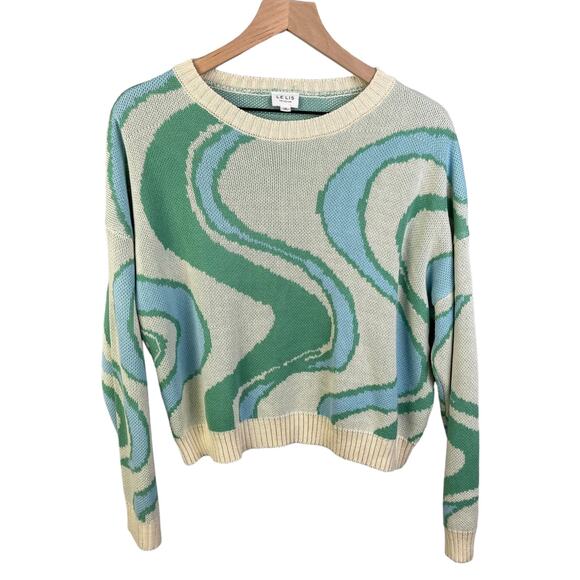 LELIS Womens Sweater The Sadie Swirl Oversized Drop Shoulder Medium Blue Green - Picture 4 of 12